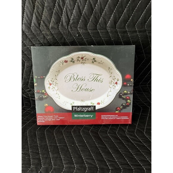 Pfaltzgraff Winterberry Christmas Bless This House Serving Plate - Picture 2 of 2
